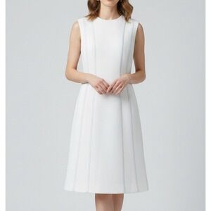 Vtg KAY WINDSOR White Textured Knit Zip SLEEVELESS Mod Retro Sheath Dress Sz S